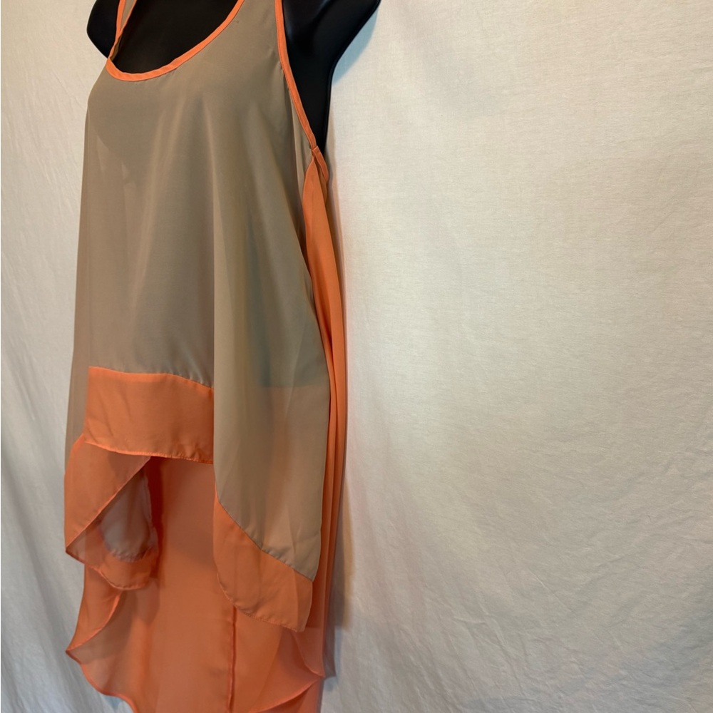 H-4 Pretty Rebellious Cream & Orange Racer Back Sleeveless Hi Lo Tank Top Size M - Picture 6 of 13